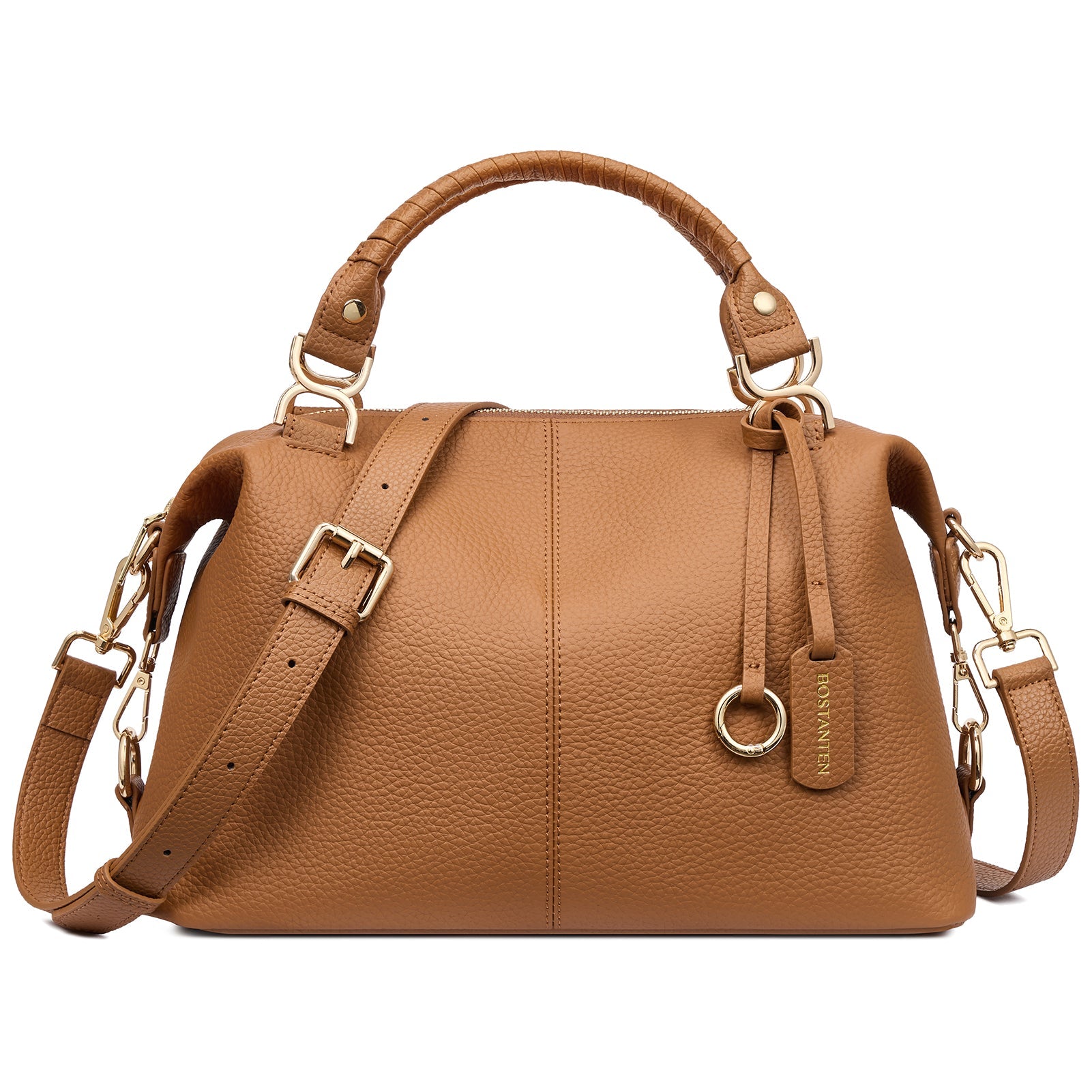Close-up of genuine leather texture on the Nevin handbag