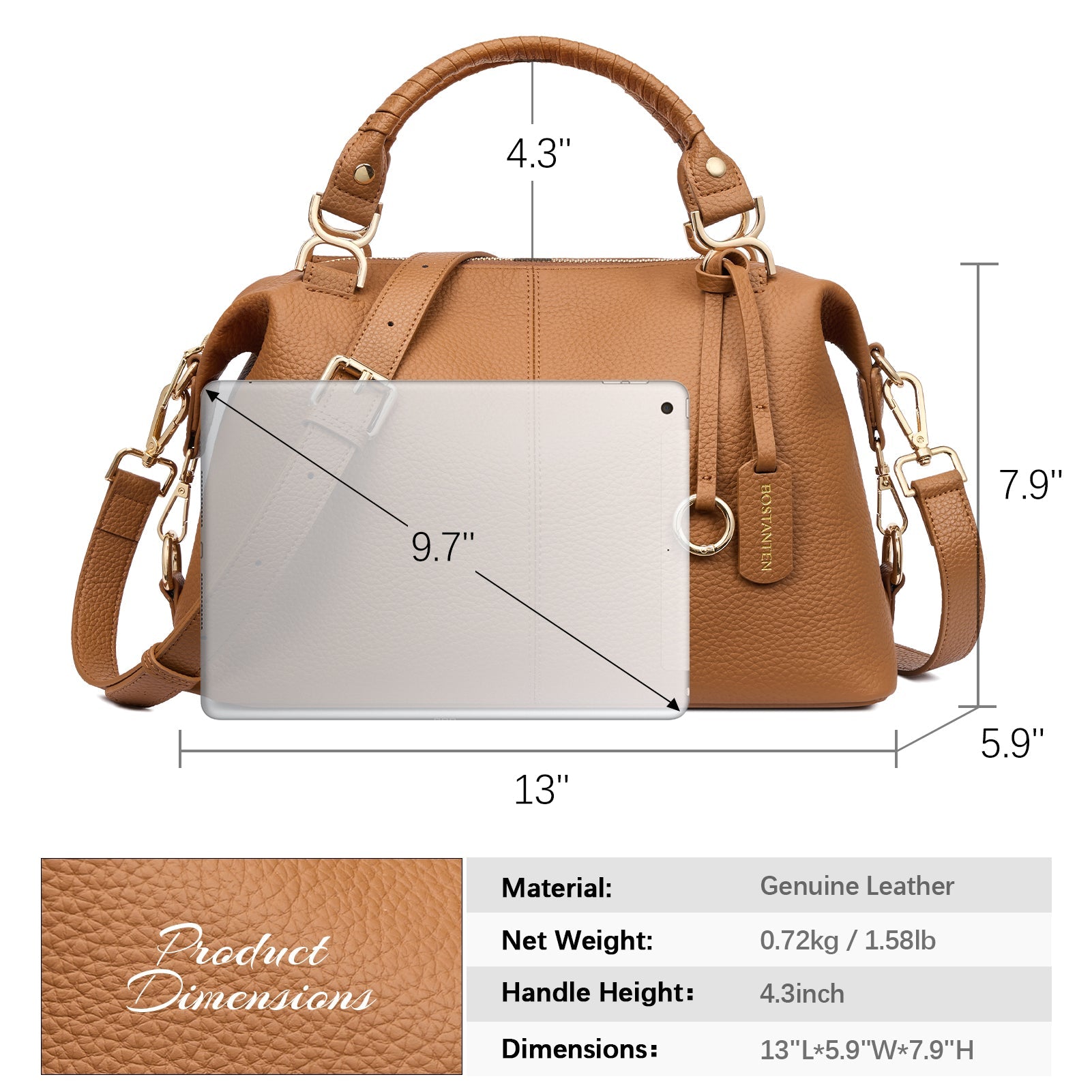 Interior compartments and pockets of the Nevin leather handbag