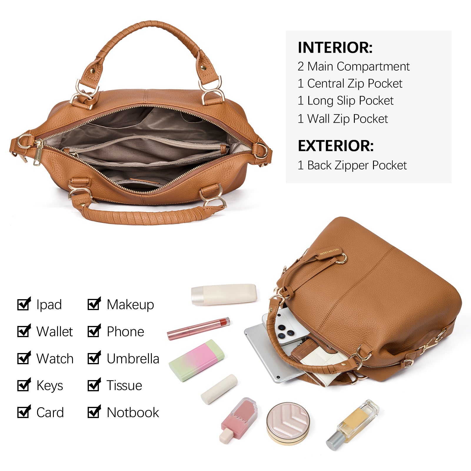 Dimensions of the Nevin genuine leather Boston handbag